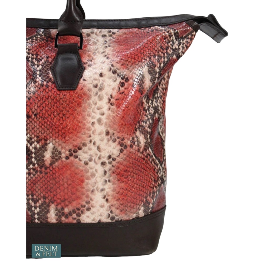 Longchamp Rare Red Python Print Large Tote Bag Travel Weekender Shopper Purse - Picture 6 of 15